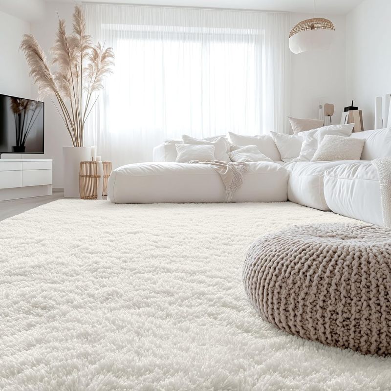 OLANLY 8×10 Machine Washable Large Area Rugs for Living Room, Bedroom, Soft Fluffy Shaggy Bedside Rug, Indoor Floor Carpet for Kids Girls and Boys, Dorms, Nursery, Home Decor Aesthetic, Ivory